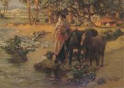Frederick Arthur Bridgman, Femme faisant boire des chevaux (mk32)